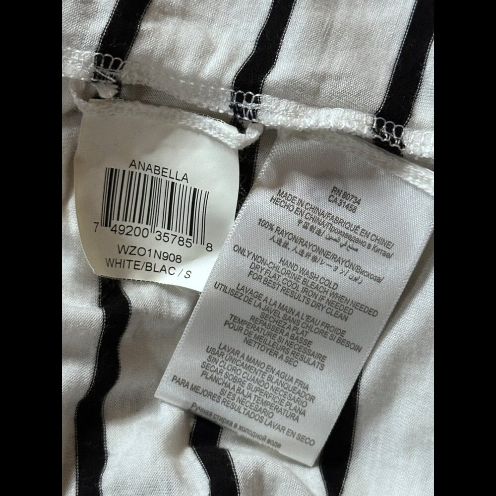 BCBG Maxazria Top Small Black White Striped Anabella Back Pinch Cap Sleeve Tank - Picture 6 of 6